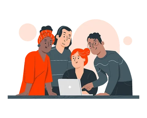 Team looking at laptop screen